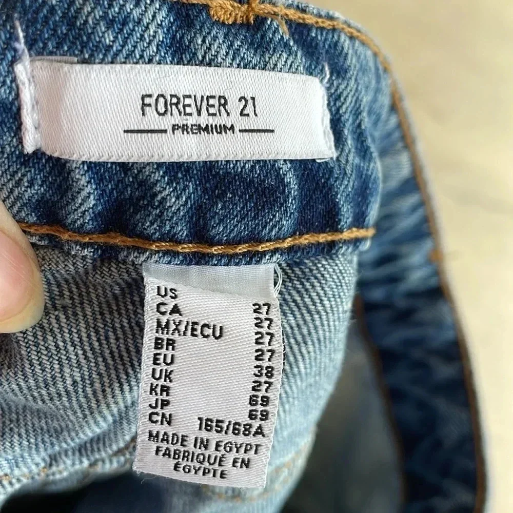 Forever 21 Distressed Blue Jean Button Up Cut Off Shorts